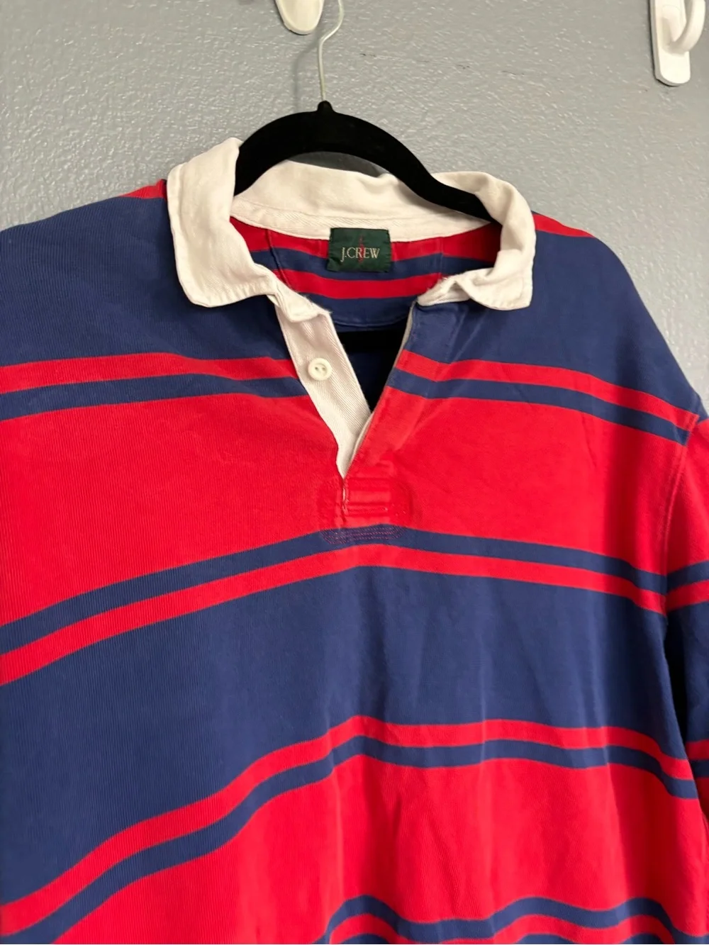 J. Crew Oarsman Men’s Rugby Shirt Red Navy Striped Cotton Preppy Large